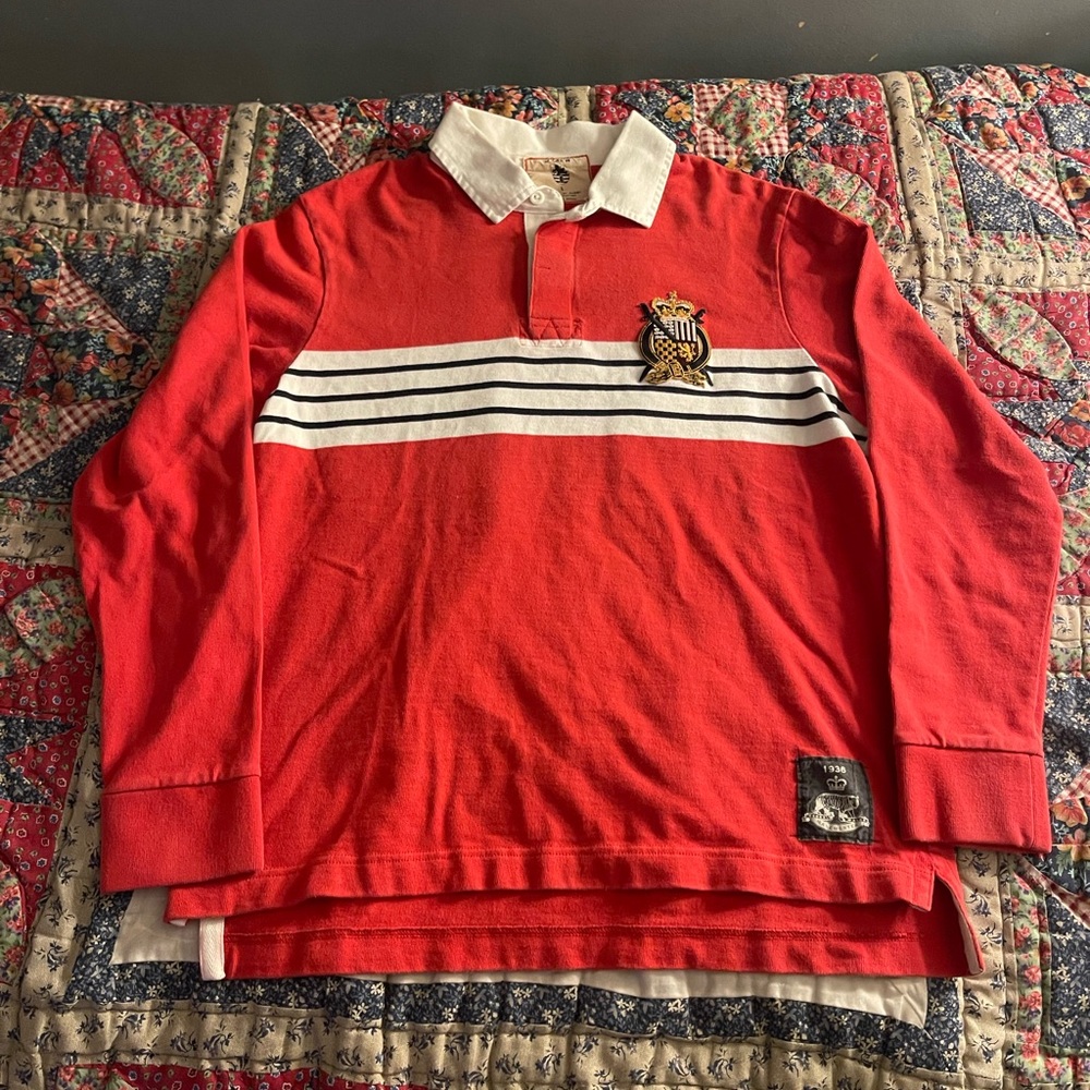 J Crew Red Striped vtg Manchester Rugby Shirt size L
